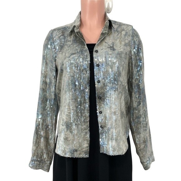 NWT Anthropologie Pilcro Sequin Embellished Tie Dye Button Down Shirt Blouse XS - Picture 16 of 16